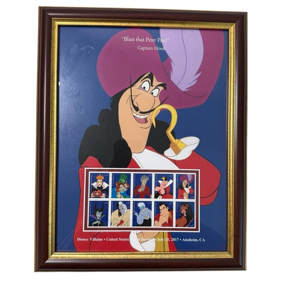 Disney Villains USPS Stamps Framed Art Captain Hook‎ New Stamps Open Frame Rare - Picture 1 of 7